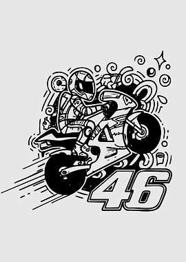 Motorcycle Racer with Number 46 Doodle