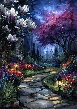 Enchanted Garden Path at Night