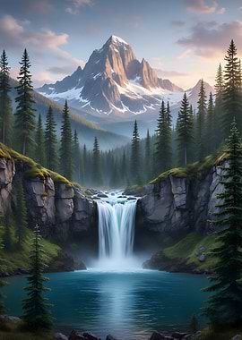 Mountain Waterfall Landscape