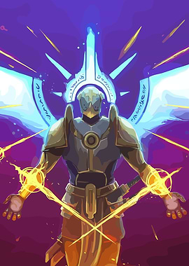 Armored Figure with Glowing Energy