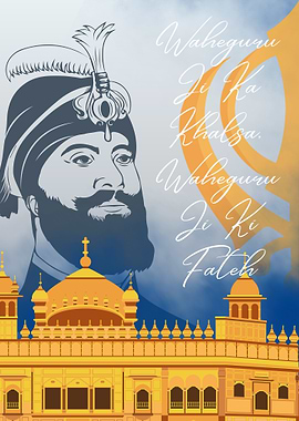 Guru Gobind Singh Ji Art with Golden Temple