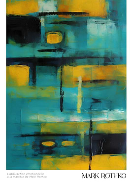 Abstract Painting in Teal, Yellow, and Black