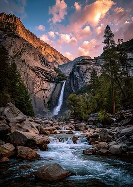 Yosemite Waterfall Landscape at Sunset