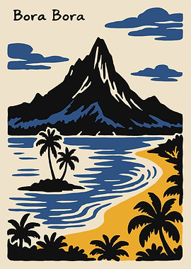Bora Bora Island Landscape Illustration