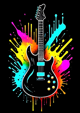 Electric Guitar with Colorful Paint Splatter