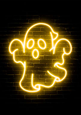 Neon Ghost on Brick Wall