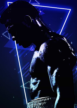 Ali Silhouette with Neon Triangles