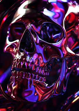 Chrome Skull with Vibrant Reflections