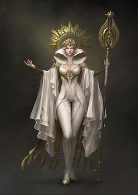 Golden Priestess with Staff Digital Art
