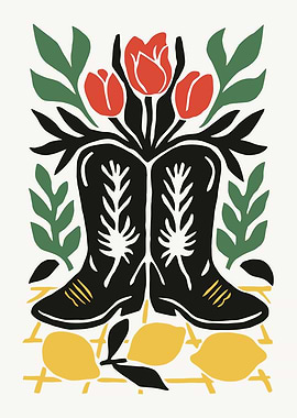 Cowboy Boots, Tulips, and Lemons Art