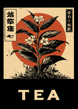 Tea Plant Illustration with Japanese Text