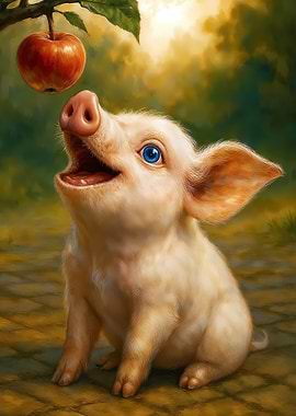 Piglet Looking at Apple