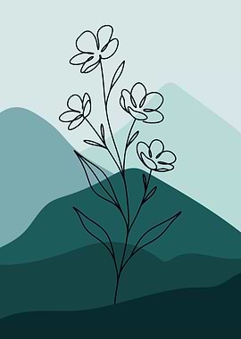 Minimalist Floral Line Art Landscape