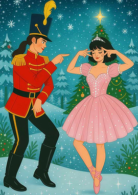 Christmas Nutcracker and Ballerina in Dance Scene
