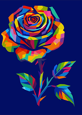 Colorful Geometric Rose on Blue Background