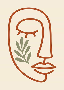 Abstract Face with Leaf Line Art
