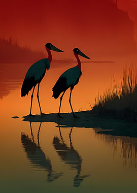 Two birds at sunset