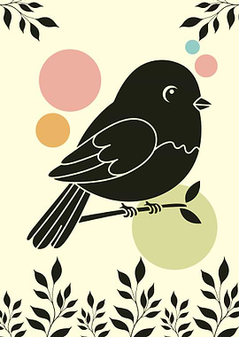 Whimsical Songbird on Branch