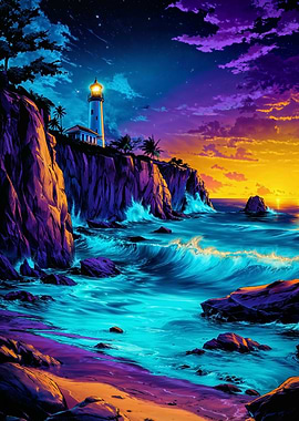 Coastal Lighthouse at Sunset