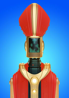 Robot Pope with Tetris Head