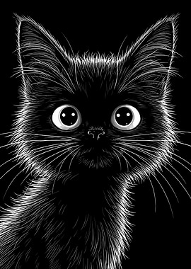 Black Cat Illustration with White Details
