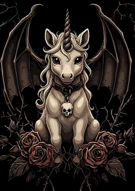 Gothic Unicorn with Bat Wings
