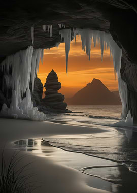 Icy Cave Beach at Sunset