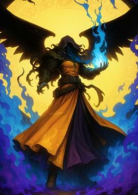 Winged Sorcerer with Blue Flame
