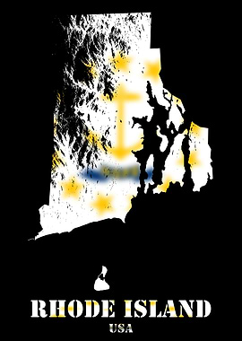 Rhode Island USA Topographic Contour Relief Map blending terrain features into its emblematic colorful flag