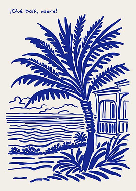 Cuban beach scene with palm tree