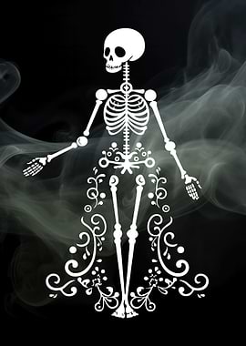 Elegant Skeleton with Floral Dress
