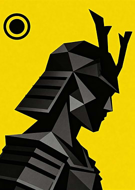Geometric Samurai Warrior on Yellow Background