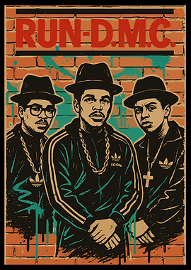 Run-DMC Illustration on Brick Wall