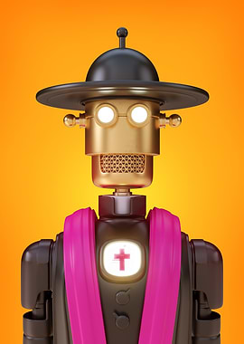 Robot Priest with Pink Stole