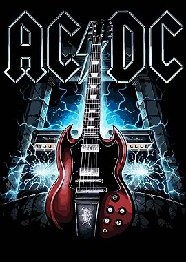 AC/DC Guitar and Lightning Art