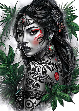 Tribal Woman Portrait with Greenery