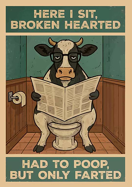 Cow on Toilet Funny Poster