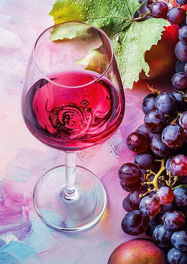 Red Wine and Grapes Still Life