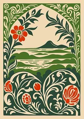 Floral Landscape Art Nouveau Illustration