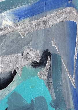 Abstract Painting with Silver leaf Accents Cool Edition