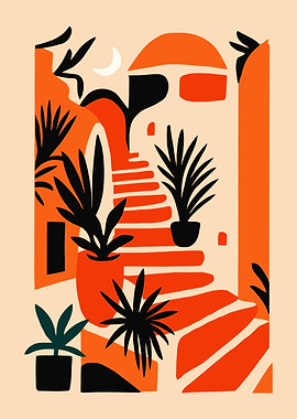 Abstract Mediterranean Stairway with Plants