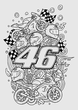 Motorcycle Racing Number 46 Doodle Art