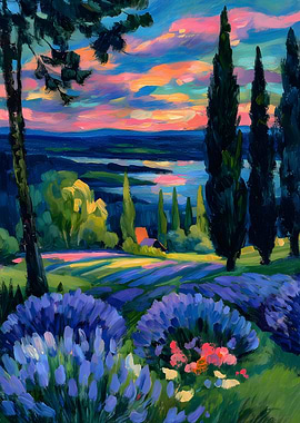 Lavender Field at Sunset Painting