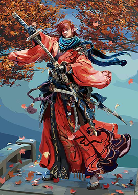 Elf Warrior in Autumn Landscape