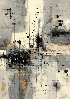 Abstract Painting with Black Splatters