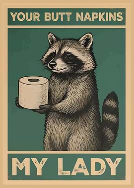 Raccoon with Toilet Paper Funny Poster