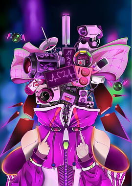 Cybernetic Being with Gadgets and Pink Bow