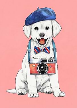 Dog with Beret and Camera