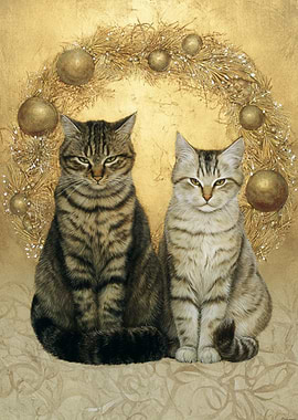 Two Cats with Golden Wreath