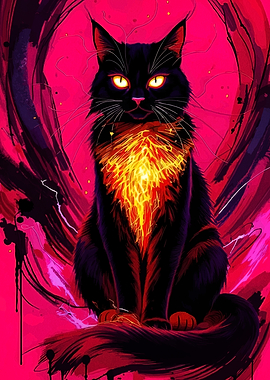 Fiery Feline: Black Cat with Glowing Chest
